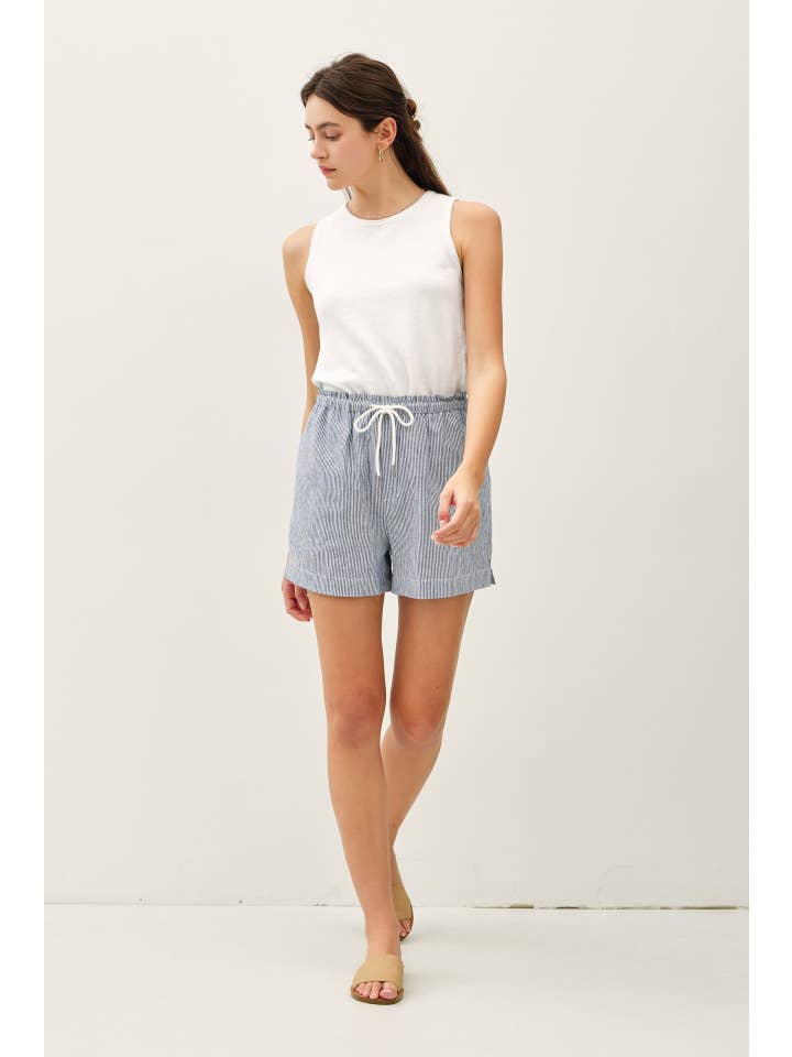 Be Cool - Wholesale Shorts - Women's - LINEN BLEND PINSTRIPE SHORTS