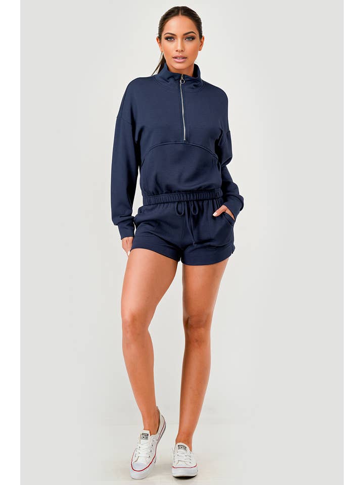 REDFINCH APPAREL INC - Wholesale Activewear Set - Women's - Womens Mock Neck Jacket & Track Shorts 2-Piece Set