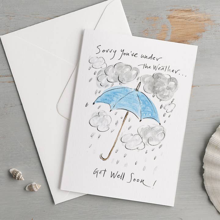 'Sorry You're Under The Weather...' Get Well Soon Card for wholesale by Gabrielle Solly Illustration