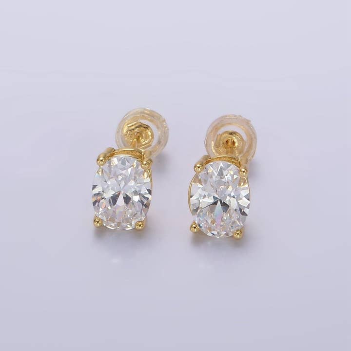 Aim Eternal - Wholesale Stud/Post Earrings - 14K Gold Filled 8mm Clear CZ Oval Bezel Stud Earrings | AE899