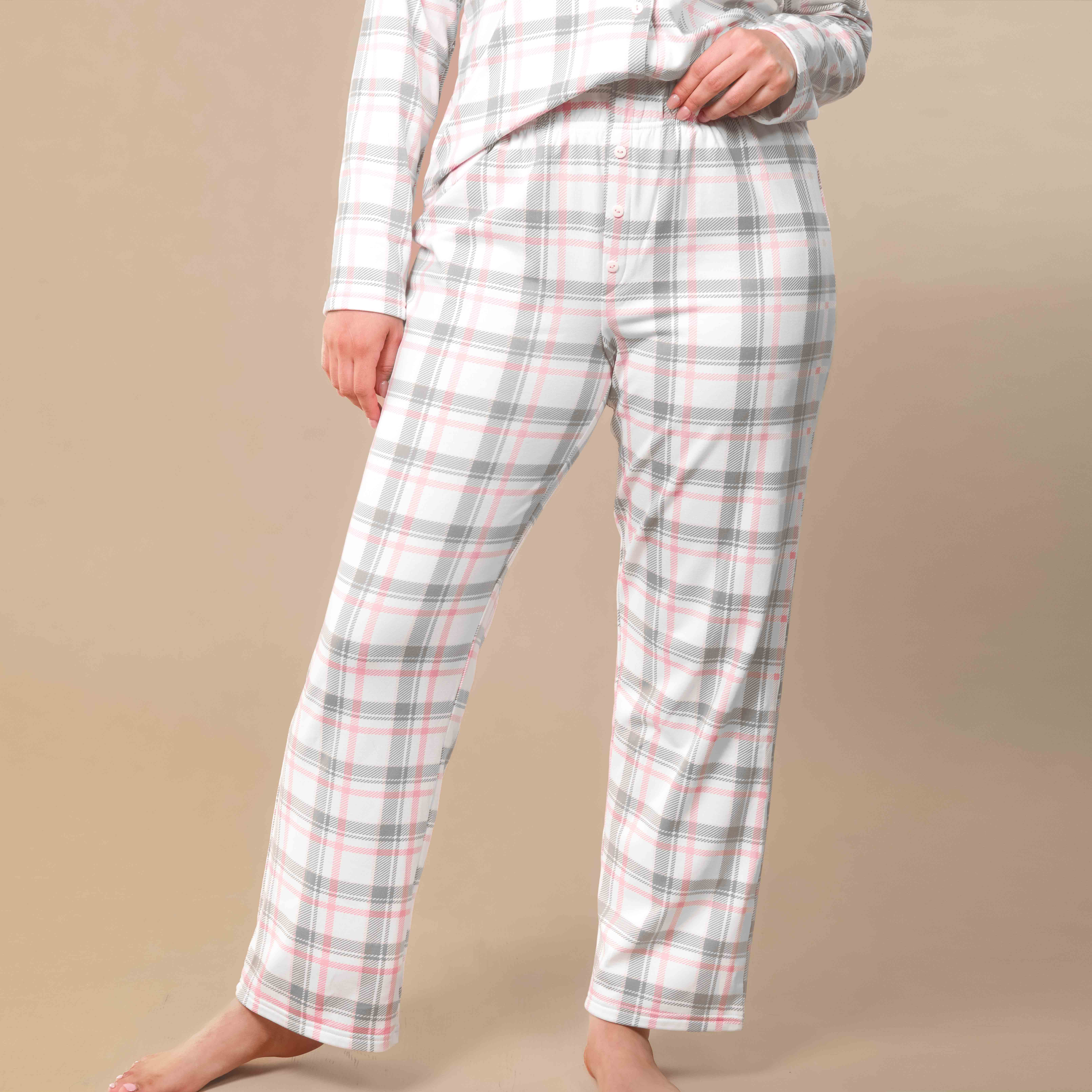 Amanda Blu - Wholesale Sleepwear Bottom - Women's - Pink and Grey Plaid Pajama Pants | Cloud Plush PJ Bottoms0