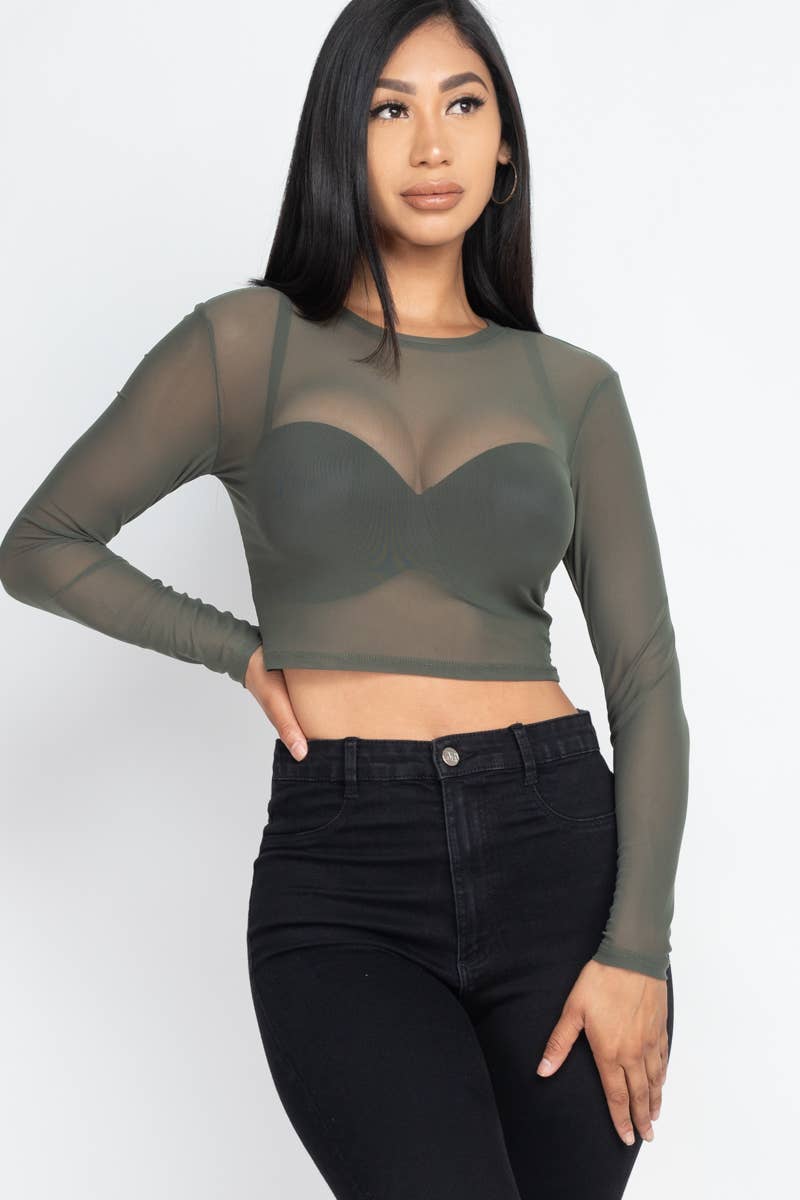 CAPELLA APPAREL - Wholesale Knit Top - Women's - Solid Mesh Sheer Crop Top5