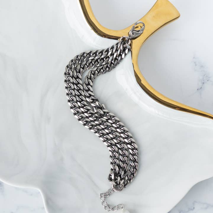 Goupi - Wholesale Link & Chain Bracelet - Triple Steel Chain Black Bracelet