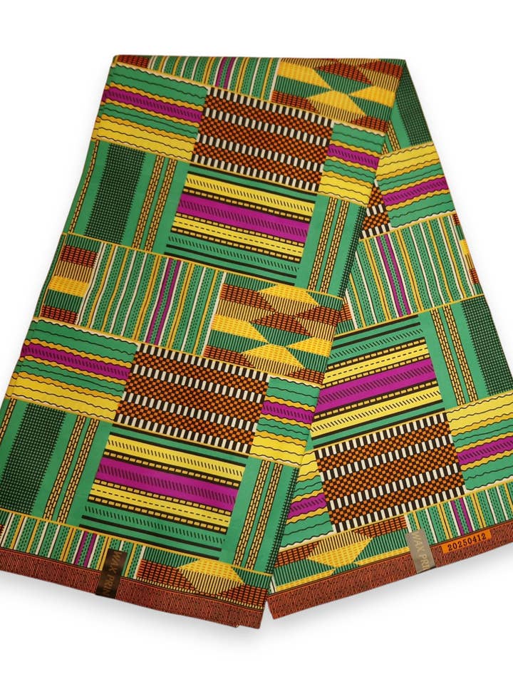 6 Yards - African print fabric - Green Kente PO-5066 - Polycotton for wholesale by AfricanFabs