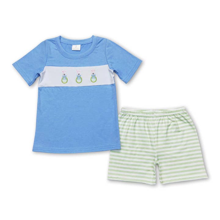 Yawoo Garments - Wholesale Jumpsuit - Baby - Green stripe eggs bunny baby boys easter romper