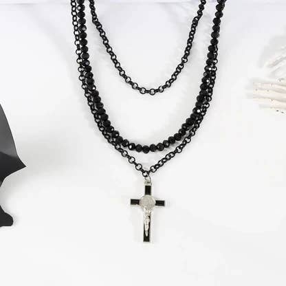 svart Hip-Hop Retro Kors Legering Plast Järn Grossist halsband för wholesale på Faire