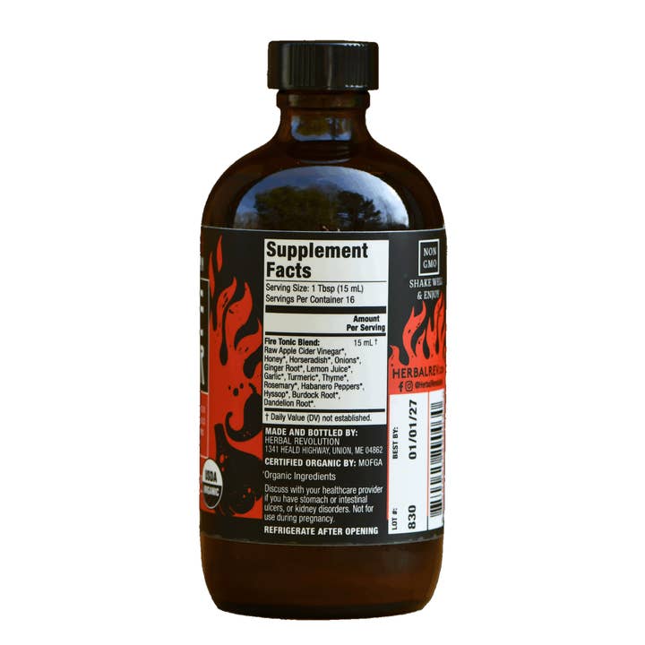 Herbal Revolution Farm + Apothecary - Vente Mélange/sirop pour cocktails - Cidre de Feu : Vinaigre de Cidre de Pomme Cru Bio aux Herbes avec Mère Allergie + Immunité