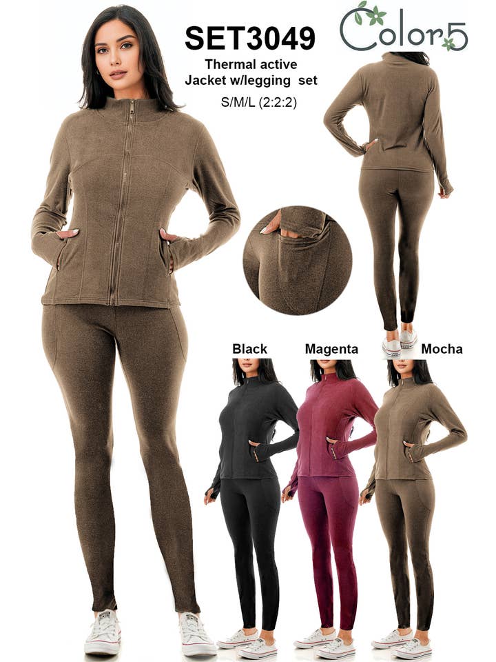 Color 5 - Wholesale Activewear Set - Women's - Thermal fleece activewear zipper jacket w/skinny legging set6