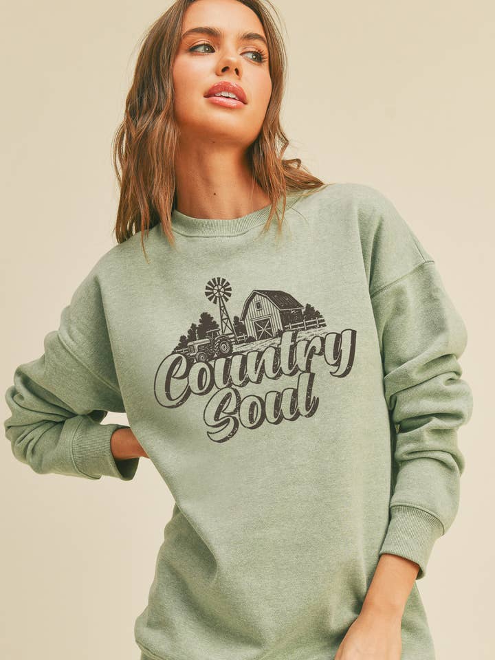 Langærmet sweatshirt med grafisk tryk og country-soul tema for engroshandel hos Honestee
