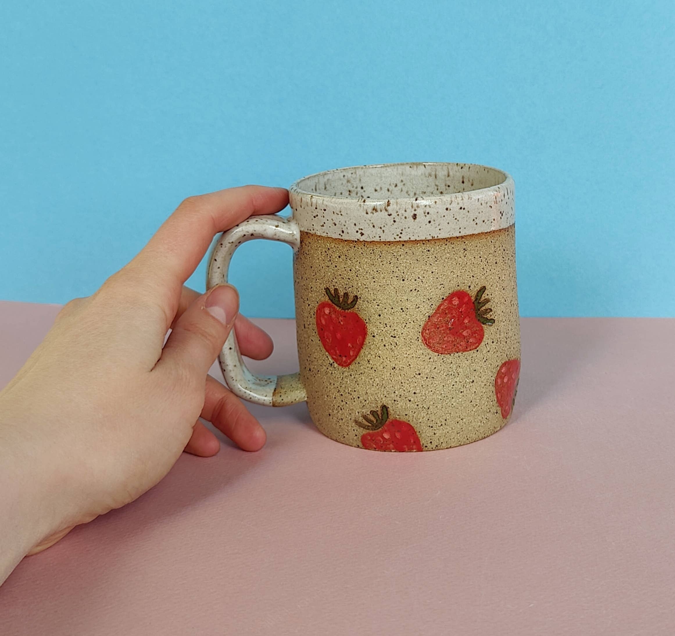 Osso Ceramics – wholesale Coffee mug – Strawberry Stamped Mug3