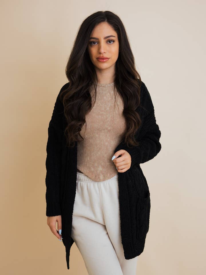 Leto Accessories - Wholesale Cardigan - Women's - Warm Classic Comfort Cable Knit Cardigan0