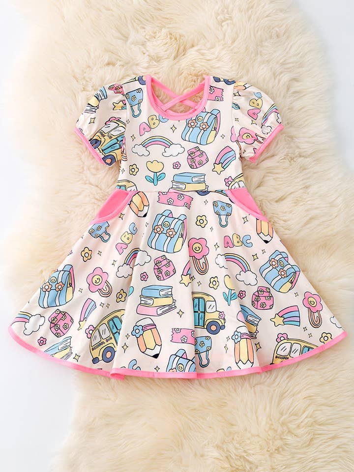 Kids Charm Online - Wholesale Dress - Kids - Back to school girls twirl dress with pockets. DRG51149