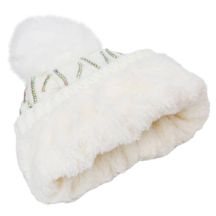 ASSORTED AB Color Bling Chunky Knitted Fleece Lined Beanie for wholesale on Faire7