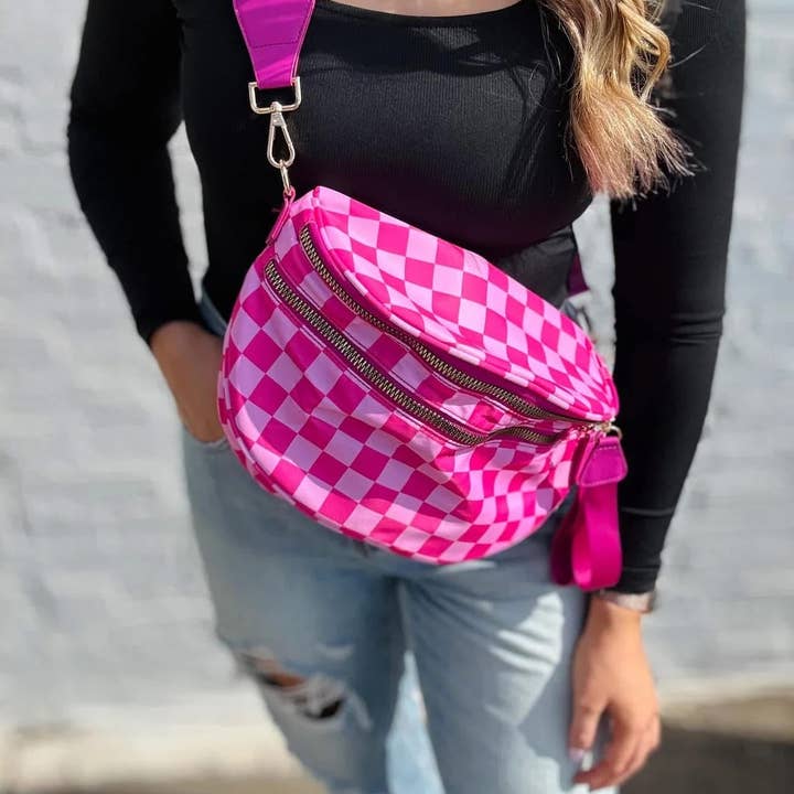 Kaydee Lynn LLC - Wholesale Belt Bag - Women's - Checkered Double Zip Nylon Bag