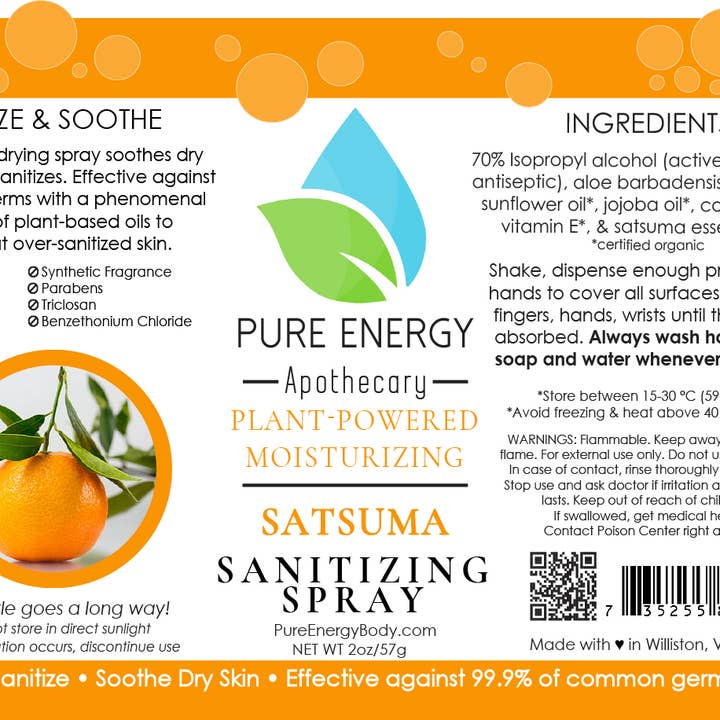Pure Energy Apothecary - Wholesale Hand sanitiser - Hand Sanitizer Spray - 2 oz Travel Size (Satsuma)1