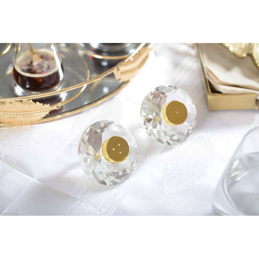 AULICA – Großhandel Salz- & Pfefferstreuer-Set – Salz- und Pfefferstreuer Kristall 7 cm goldfarben3