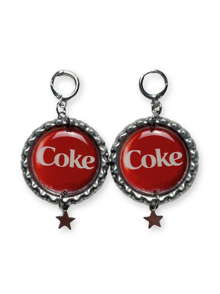 Coke Bottle Cap Dangle Earrings for wholesale by Painted Lady