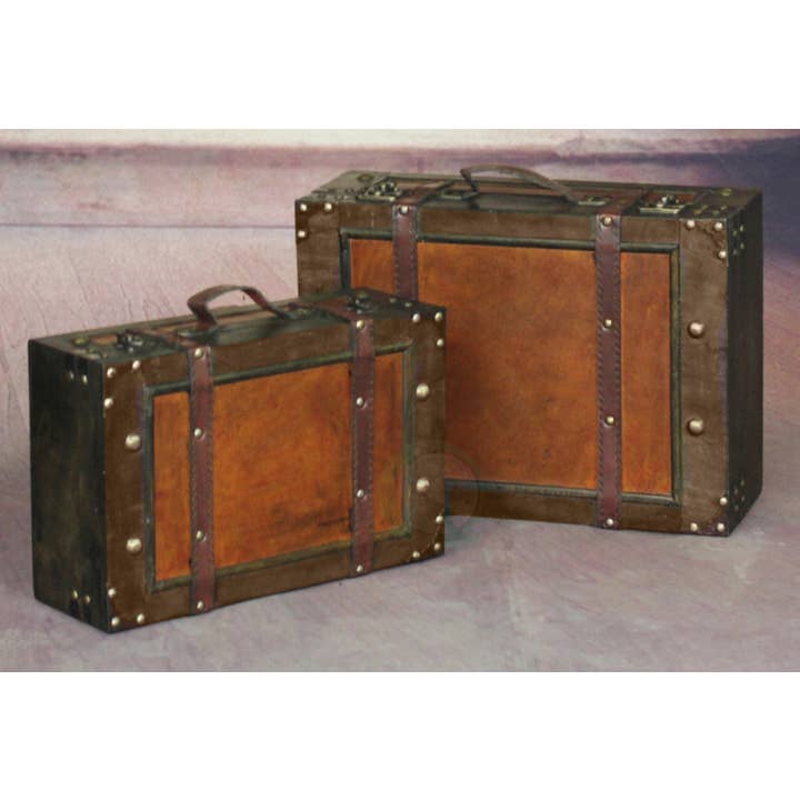 Quickway Imports – wholesale Decorative box – Wooden Vintage Luggage Trunks - Antique Carry on Suitcase St4