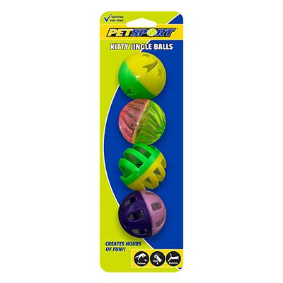 Kitty Jingle Balls 1.6" 4pk Asst. for wholesale by Marnoch Pet Supplies