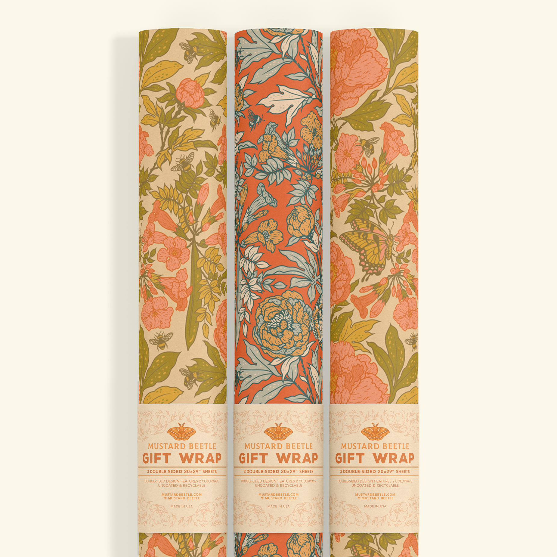 Mustard Beetle - Wholesale Flat Wrap - Gift Wrap: Peonies4