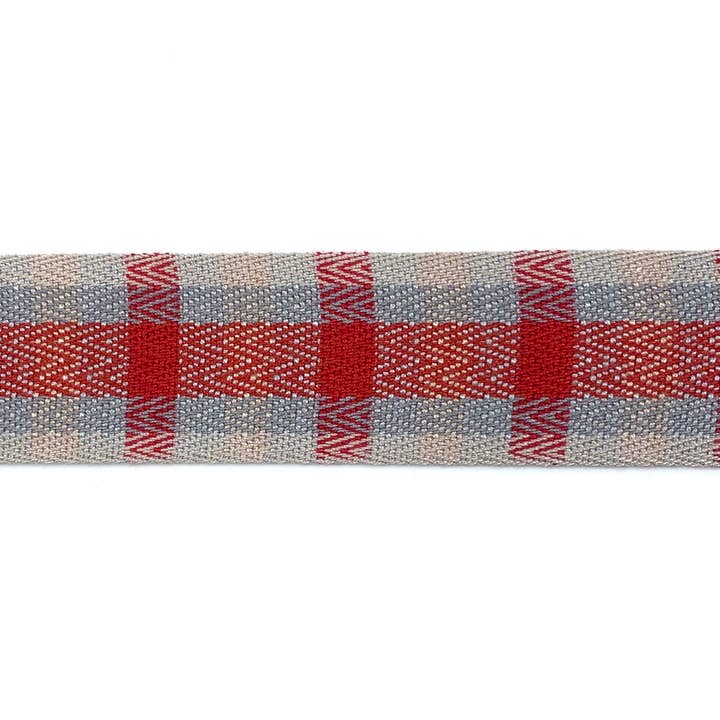 May Arts Ribbon - Wholesale Ribbon - Gift Wrapping - ~5/8" Red, Gray & Tan Woven Tartan Plaid Twill Ribbon1