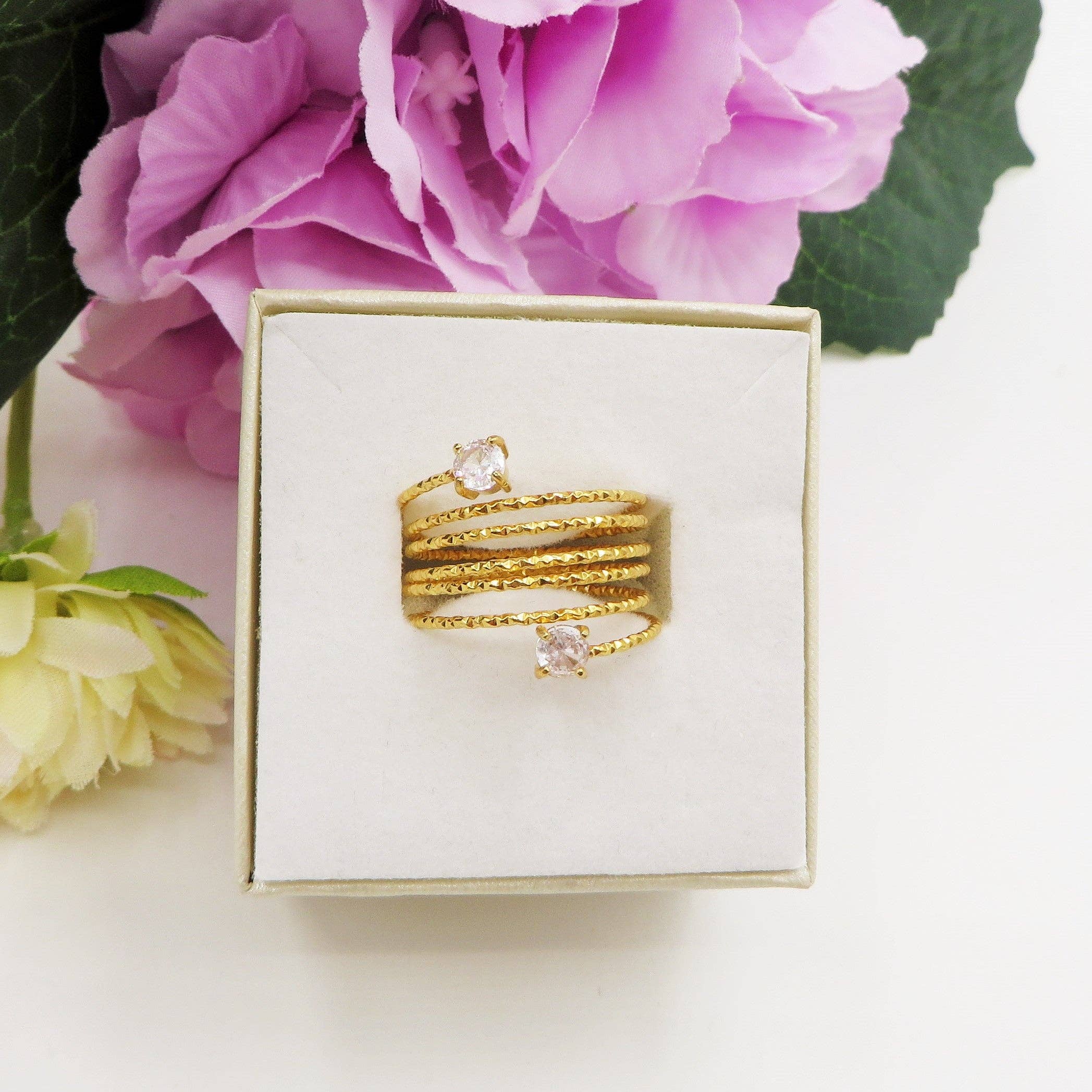 Daemon srls - Wholesale Cocktail/Statement Ring - ANITA ~ Anello a spirale regolabile in ACCIAIO INOSSIDABILE con cubic zirconia10