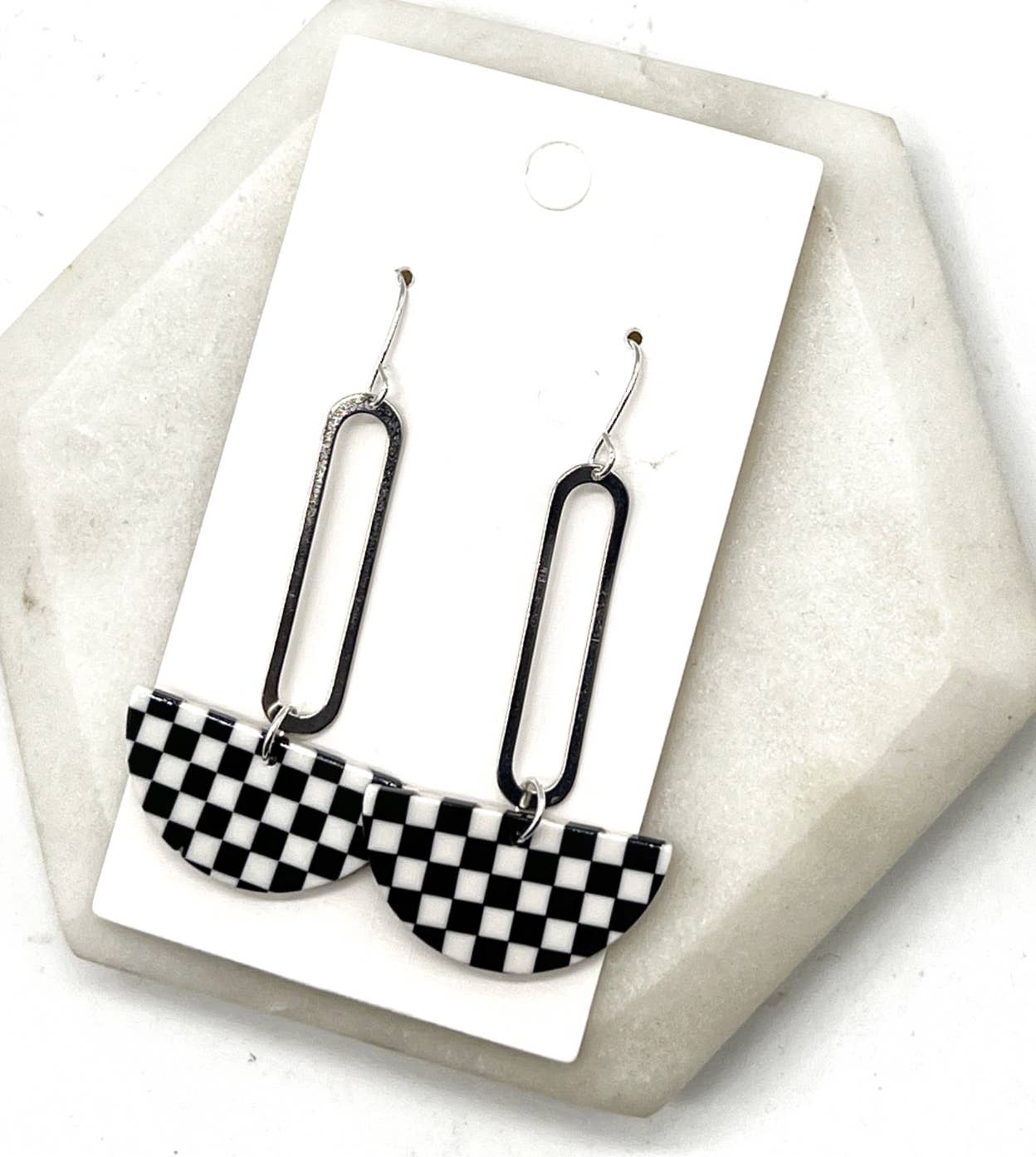 Baubles by B - Wholesale Dangle Earrings - Checkered Swing Acrylic Statement Earrings2