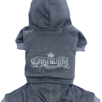 SMALL DOG - Copy Right Grey Doggy Onesie for wholesale by DoggyDolly Australia/NZ