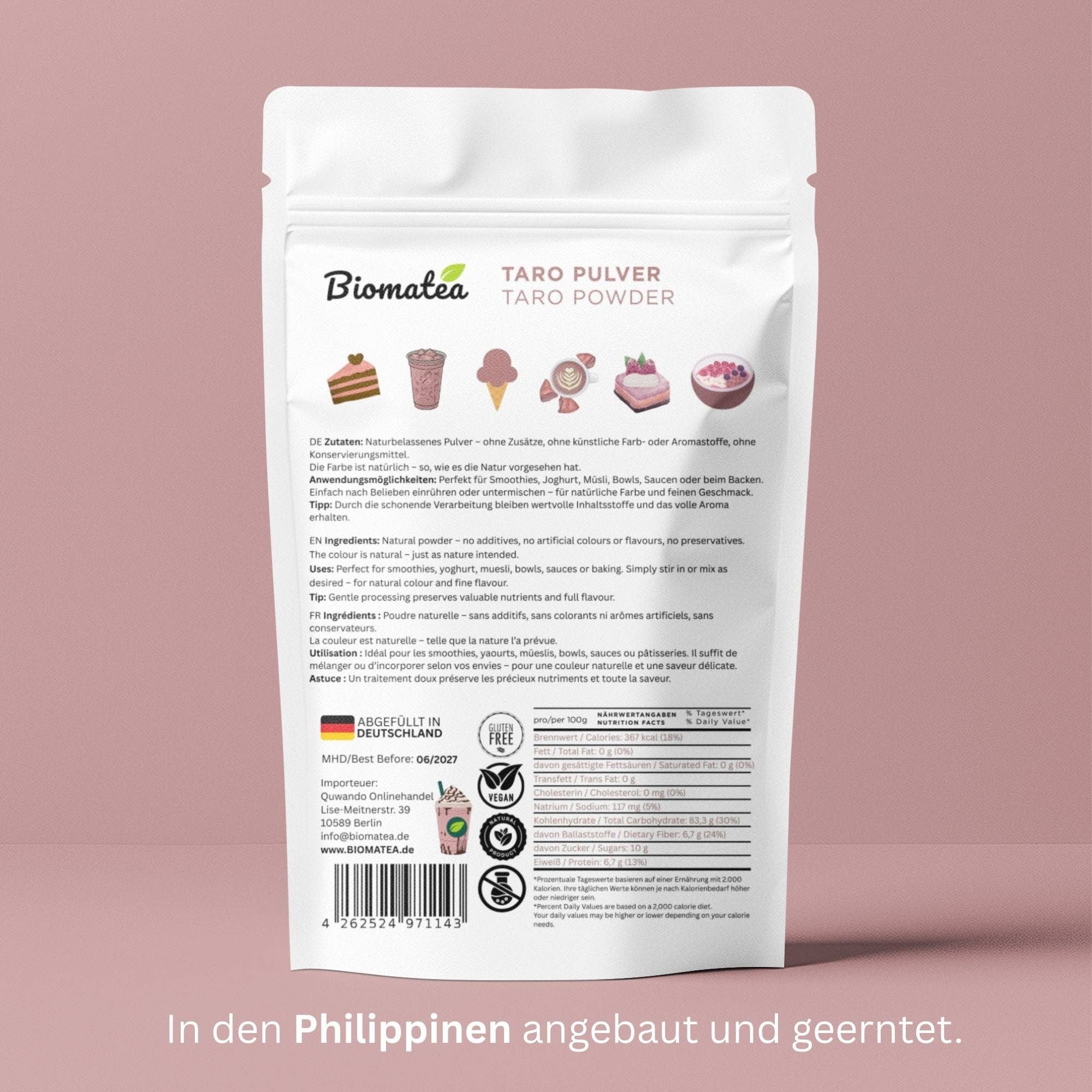 Biomatea - Wholesale Protein/Superfood Powder - Taro Powder 100g – Premium Quality – natural & pure – gluten-free, vegan & without additives7