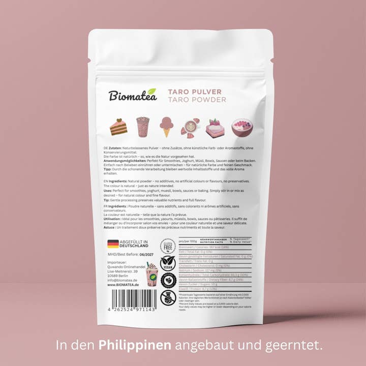 Biomatea - Wholesale Protein/Superfood Powder - Taro Powder 100g – Premium Quality – natural & pure – gluten-free, vegan & without additives7