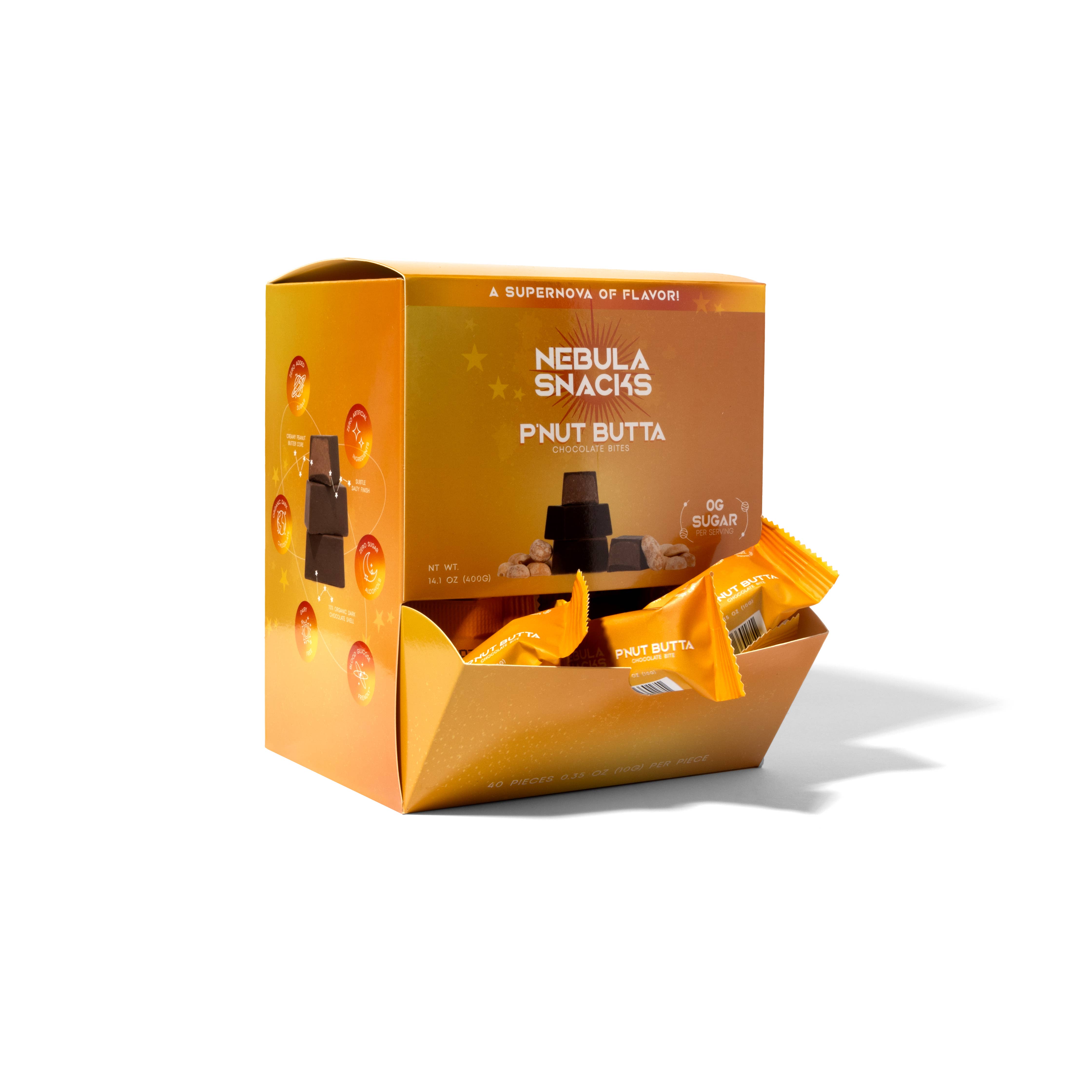 Nebula Snacks - Wholesale Chocolate - P'Nut Butta Filled Dark Chocolate Bites (Individual Feeder)