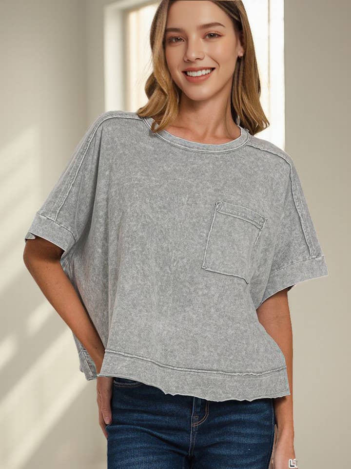 42POPS - Wholesale Knit Top - Women's - `.Washed Exposed Seam Oversized Tee8
