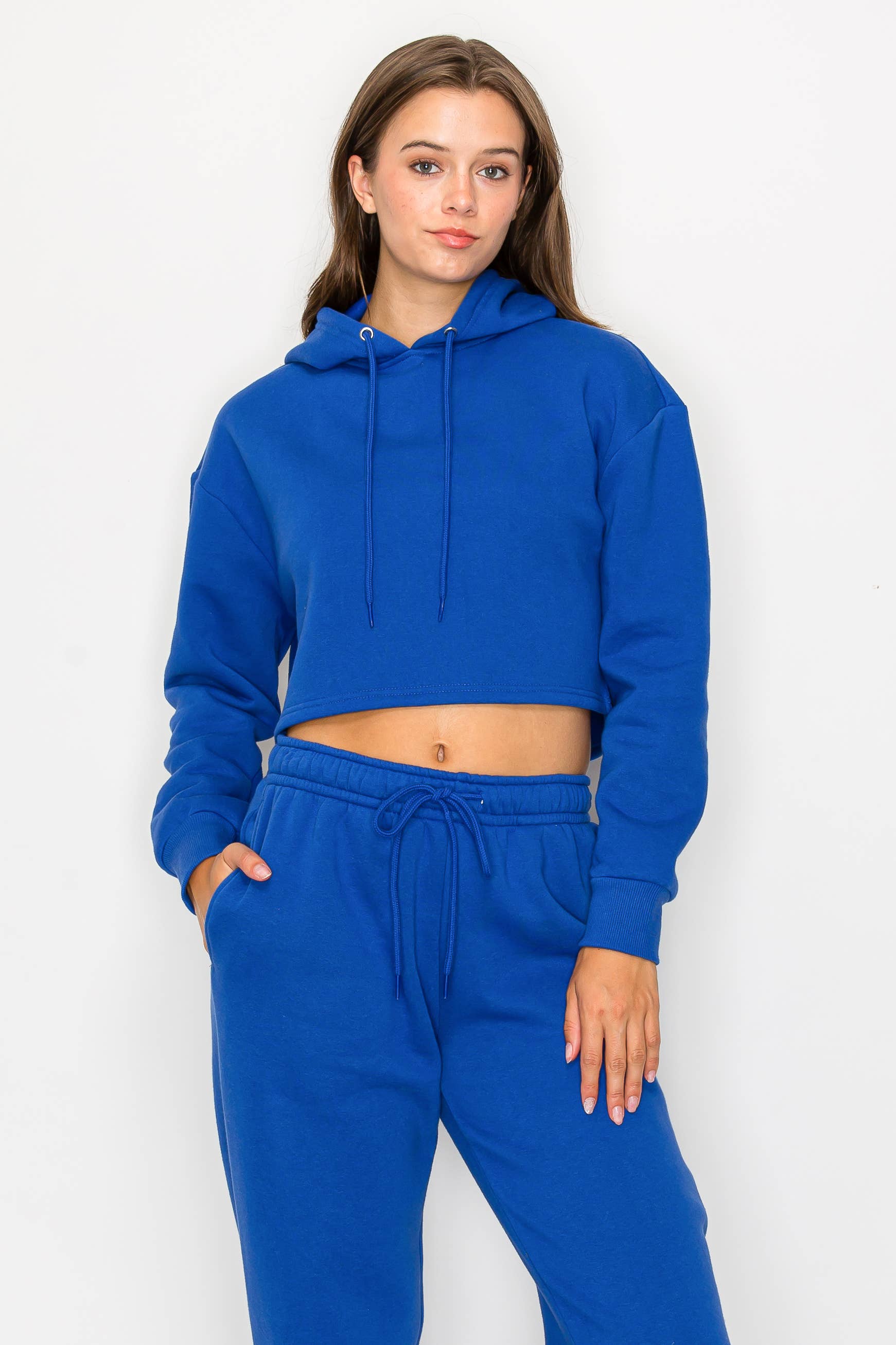 Color 5 - Wholesale Hoodie - Women's - Solid color fleece lined crop pull over hoodie jacket 21