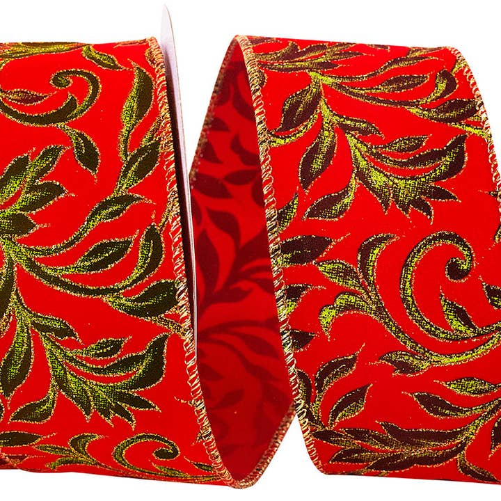 RELIANT RIBBON - Wholesale Ribbon - Gift Wrapping - Exquisite Scroll Holiday Wired Edge, Red/green, 2-1/2 In
