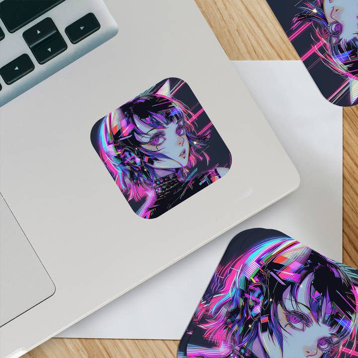 Ozark Sticker Company - Venta al por mayor Pegatina - Pegatina de chica gato cibernética con glitch de neón