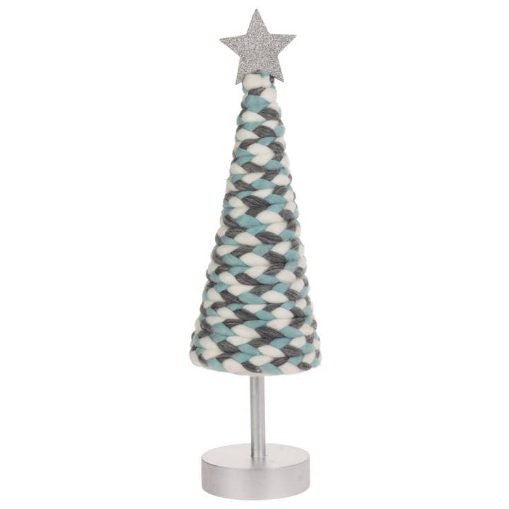 Boston International - Wholesale Christmas Decoration - 15.75" Tall Blue & Silver Cone Tree With Star Christmas