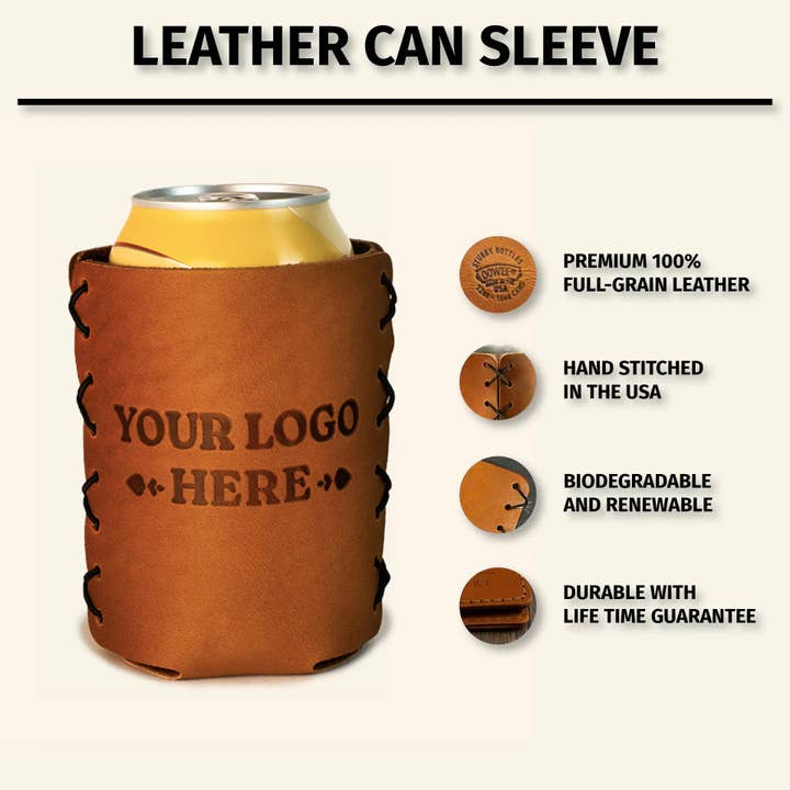 Oowee Products - Wholesale Drink Huggers & Koozies - Customizable Genuine Leather Can Holder Sleeve 2
