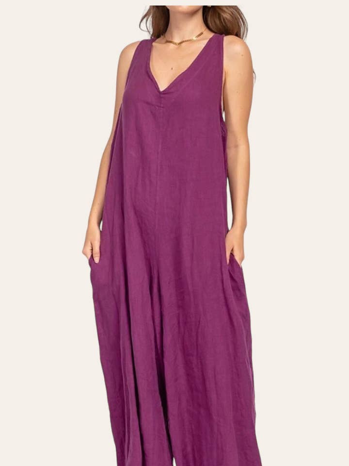 Sleeveless jumpsuit in 100% linen 62014 and other Purchase Wholesale linen jumpsuit. Free Returns & Net 60 Terms on Faire trending on Faire.