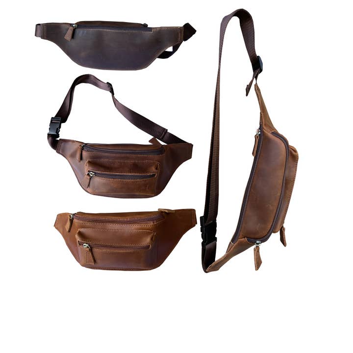 Roma Leathers, Inc. - Wholesale Belt Bag - Unisex - W021 crazy horse genuine leather fanny pack sling bag