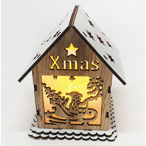 LA RUTA DE LAS IMPORTACIONES SL – wholesale Christmas decoration – 149.Wooden House With Light 9.2*9*10.5Cm 4 Models 8/Box3
