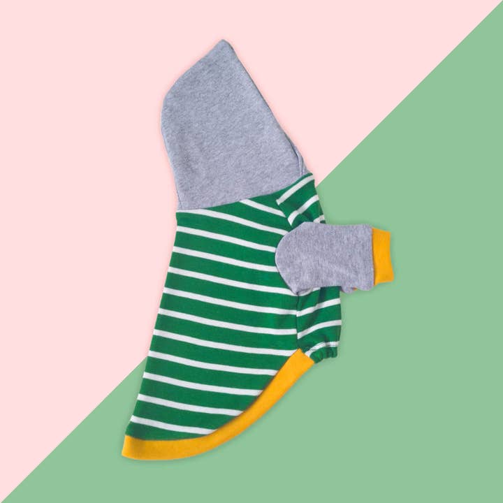 Felpa con cappuccio per cani in cotone biologico a strisce verdi per la vendita all'ingrosso da parte di Hot Dogz