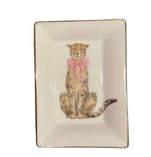 The French Bee & Co - Wholesale Jewelry Dish - Leopard Pink Bow Trinket Tray