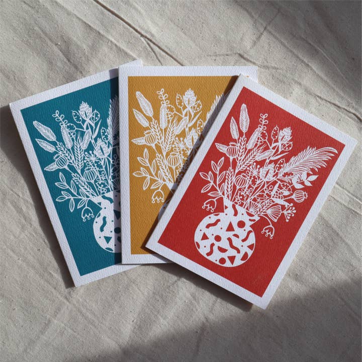 Dried Flowers card - 3 colours for wholesale by Gemma Barnett