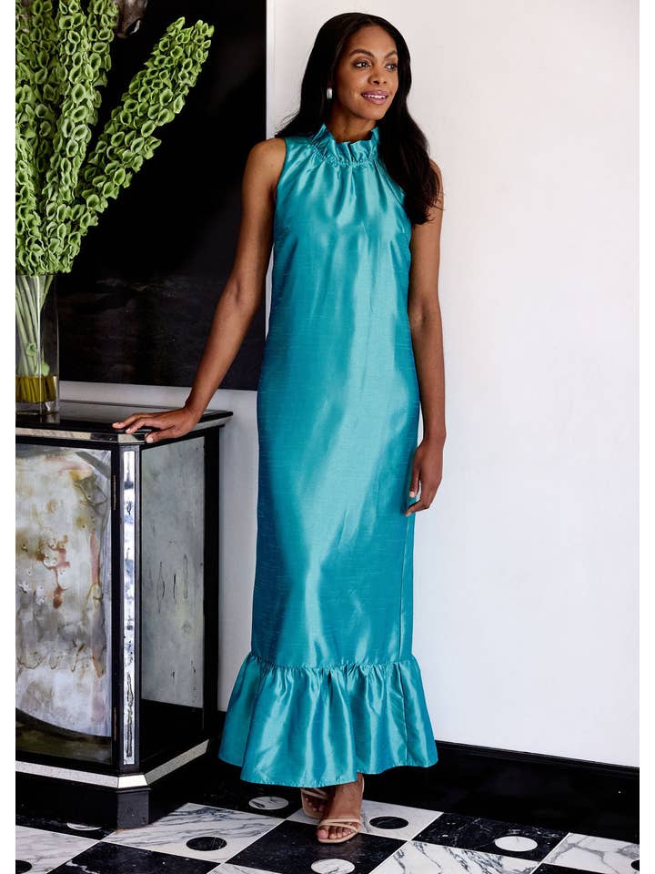 Blue Camille Gown Teal Dupioni for wholesale on Faire4