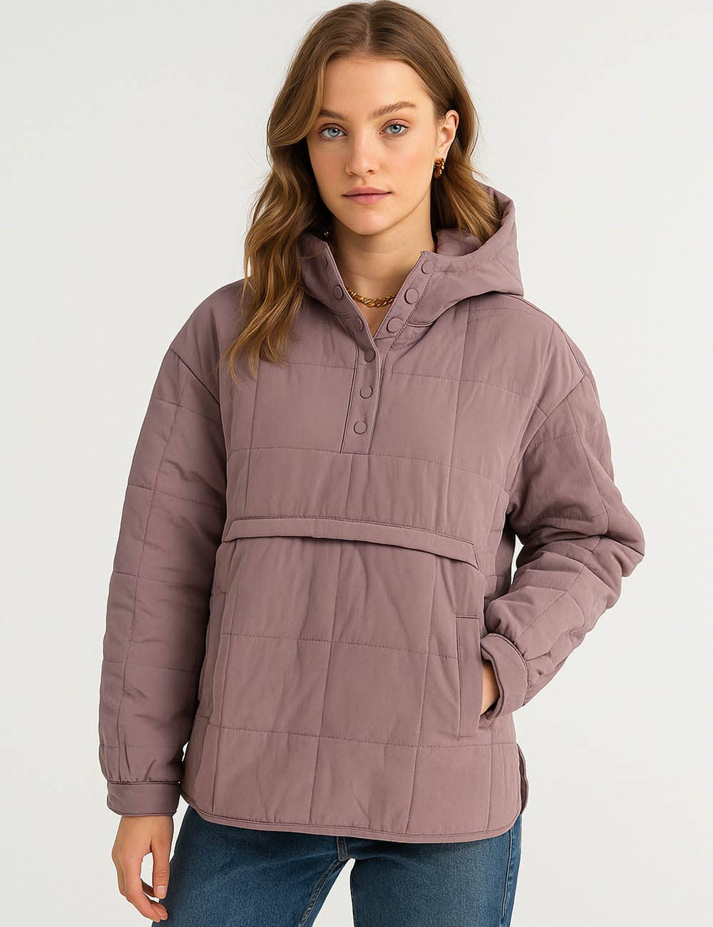 Sweetkama – wholesale Puffer jacket – Women’s – Ladies Button Pullover Hooded Padded Puff Jacket SKT475536