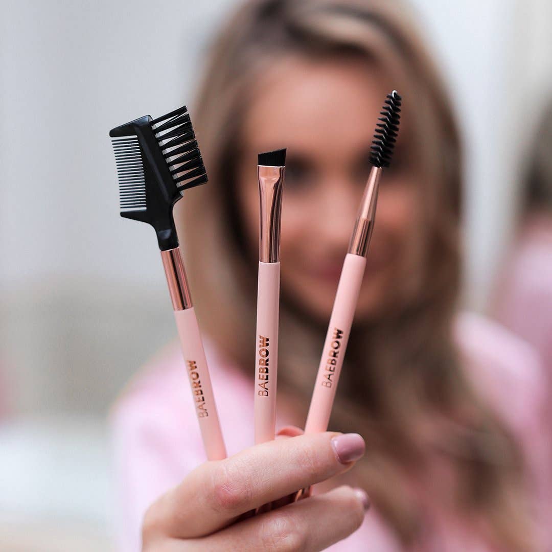 Nude Rose Gold BRUSH TRIO - ESSENTIAL BROW AND LASH STYLING KIT for wholesale on Faire2