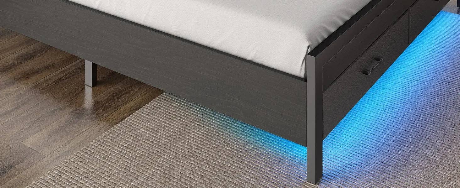 American Smart - Wholesale Bed - Bed Frame with Storage Headboard & 2 Drawers,Upholstered Platform Bed with Charging Station & LED Light,Heavy Duty Frame Support12