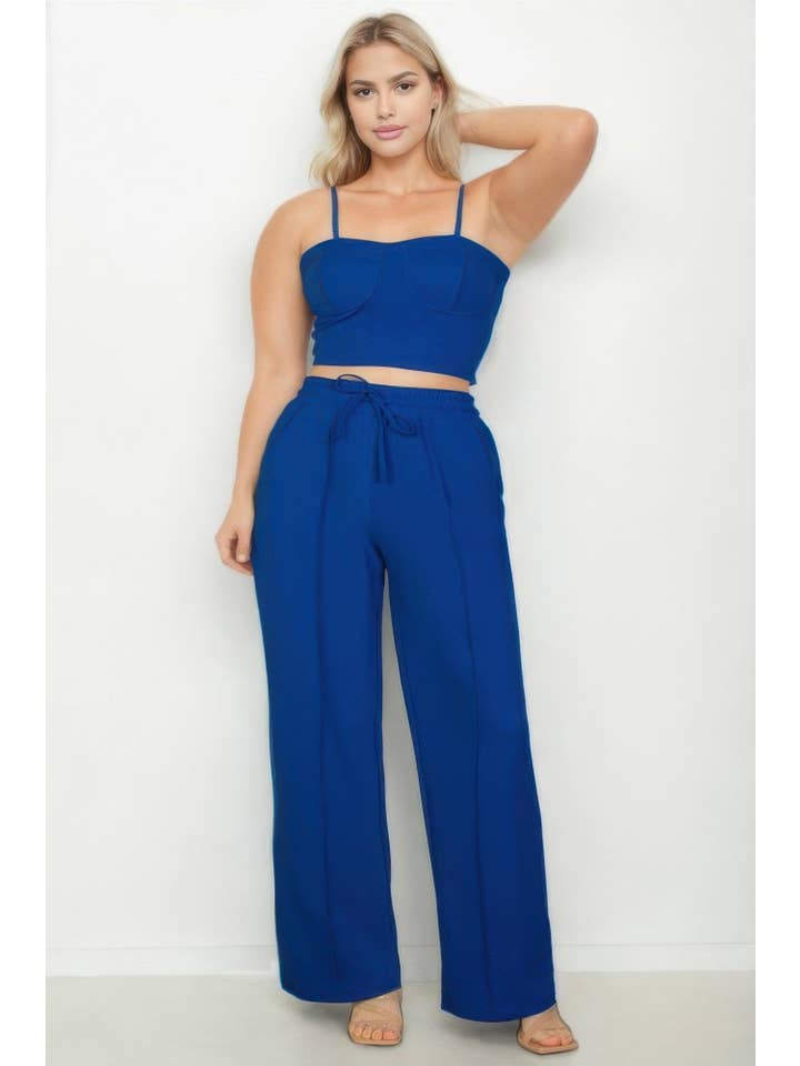 CC Wholesale Clothing – wholesale Set med topp och byxa – Dam – Bystierlinne i plusstorlek och raka byxor med snedställda fickor3