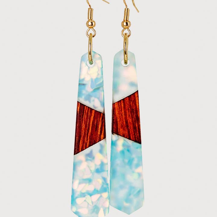 Splash Handcrafted Wood & Resin Boho Chic Dangle Earrings for wholesale by Wooden Element UK