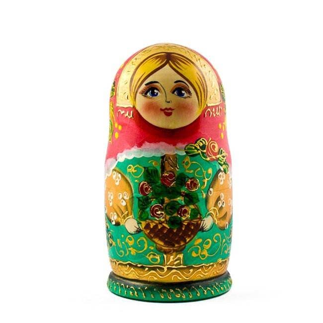 BestPysanky – wholesale Docka - Barn – 5 flickor med korgblommor ryska dockor 16,5 cm